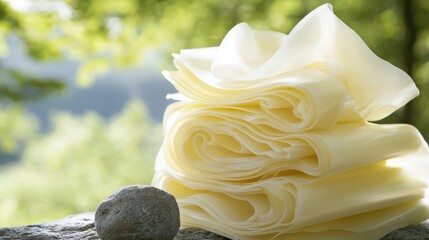 Poster - Freshly Folded Creamy Fabric on a Natural Background Outdoors