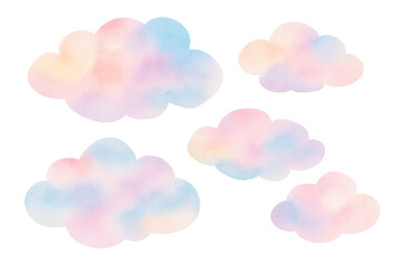 Aufkleber - Soft pastel watercolor clouds drifting weightlessly over transparent background, generating whimsical dreamy visual effect