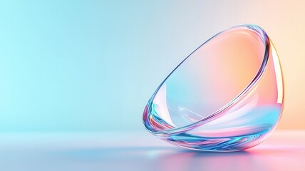 Fototapete - Holographic ribbon swirling with iridescent shimmer, generating luminous digital 3d effect against soft pastel gradient