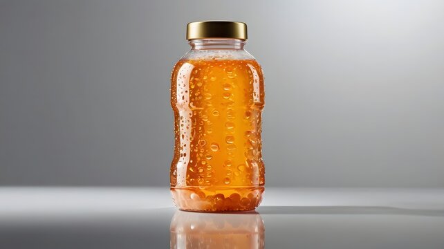 Studio Mockup Transparent Bottle with Refreshing Orange Drink