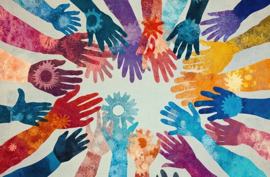 Colorful hands held in the shape of a heart symbol, representing diversity and teamwork.