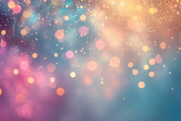 Poster - Festive bokeh lights shine in pink, gold, and blue colors. Use as a glamorous background for celebratory or magical themes.
