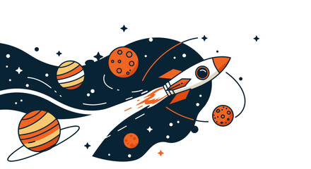 Wall Mural - space adventure with rocket and planets vector illustration for poster or card design