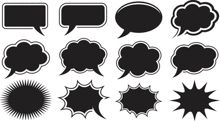 Aufkleber - Set of Comic Speech and Explosion Bubble Icons – Black Vector Thought and Dialog Shapes Collection