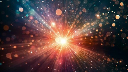 Wall Mural - A bright light is shining through a dark background. The light is surrounded by a lot of small, blurry dots