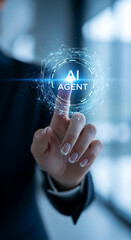 Poster - A person activating an ai agent interface with fingertip technology future innovation concept