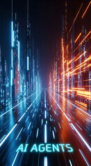 Poster - Futuristic illustration depicting artificial intelligence agents navigating a data driven pathway