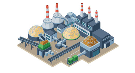Poster - Isometric industrial factory vector illustration: power plant design for print and poster