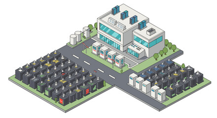 Poster - Isometric vector illustration of modern data center with server racks in futuristic architecture style