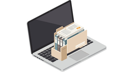 Poster - Isometric vector illustration of file management on laptop for digital organization and workflow optimization