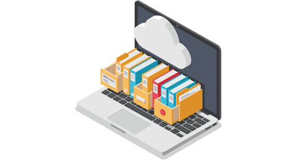 Poster - Cloud storage and organization concept vector illustration in isometric style for digital data management