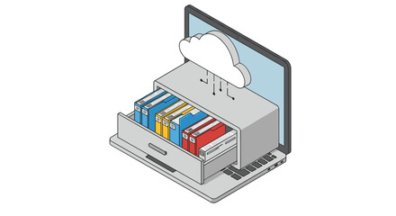 Poster - Cloud storage and data management vector illustration in isometric style for digital solutions