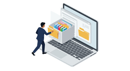 Poster - Digital data management concept vector illustration in isometric style for business and technology design