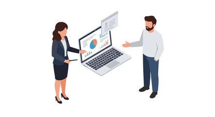 Poster - Business presentation and data analysis communication vector illustration in isometric style