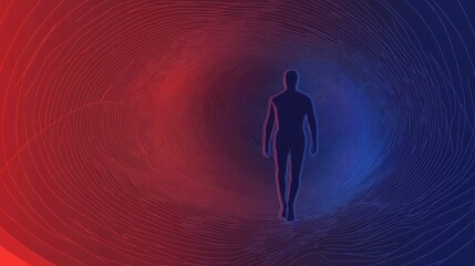 Fototapete - Abstract Figure Walking Through a Colorful Swirl of Light