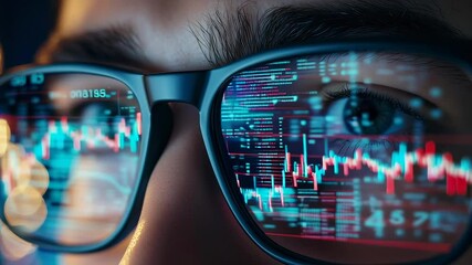 Aufkleber - A person is wearing glasses with a blue screen in front of their eyes. Concept of technology and the idea of being immersed in a digital world