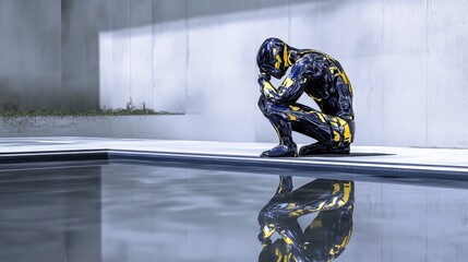 Poster - Reflective Robot in Futuristic Setting Contemplating Alone