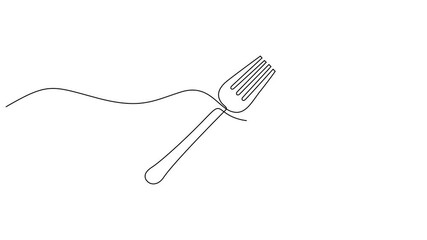 Poster - Self drawing animation of one continuous line plate, knife and fork. 4K video animation, One line drawing animation of a plate accompanied by a knife and fork. Elegant Simplicity in Dining Concept.