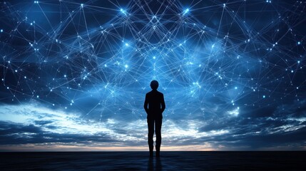 Poster - Person Silhouetted Against a Network of Stars and Connections