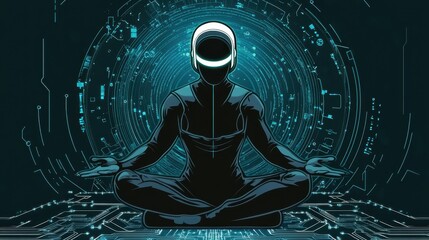 Poster - Futuristic Meditation in Digital Space with High-Tech Background