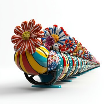 Whimsical Colorful Flower Sculpture Abstract 3D Render of Playful Sphere and Flower Forms