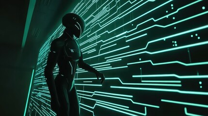 Poster - Futuristic humanoid robot interacting with glowing digital interface