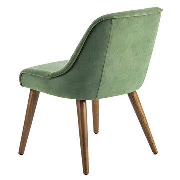 Back view of a green upholstered chair isolated on transparent background