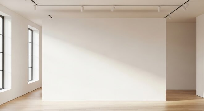Blank White Wall in Bright Room with Wood Floors and Sunlight