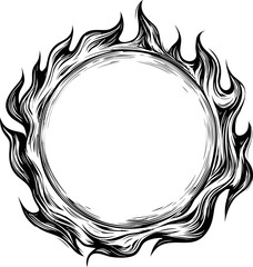 Poster - Round black flame pattern with white center, abstract tattoo design concept