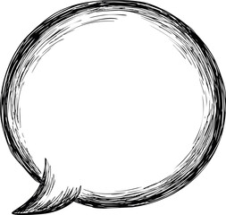 Poster - Black ink sketch of a speech bubble in circular shape with rough texture