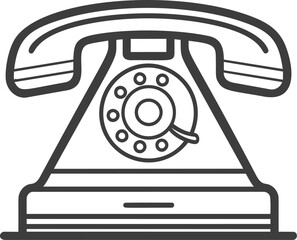 Poster - Vintage black rotary dial telephone line art illustration on white