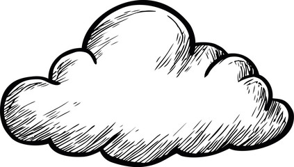 Poster - Black and white sketch of a fluffy cloud with shading details, hand-drawn art