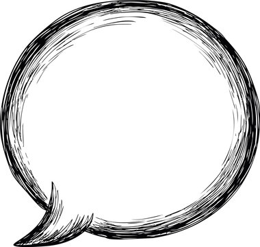 Black ink sketch of a speech bubble in circular shape with rough texture