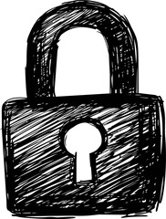 Poster - Hand drawn black and white sketch of a padlock symbolizing security