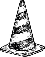 Poster - Monochrome sketch of a traffic cone with stripes, hand-drawn illustration