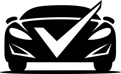 Poster - Silhouette of a sports car with a check mark in black and white graphic design