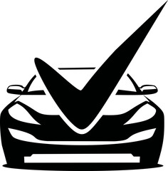 Poster - Stylized black and white car silhouette with a large checkmark overlay