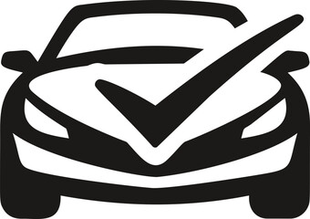Poster - Black and white car silhouette logo with a bold checkmark overlay