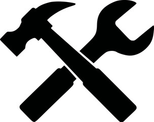 Aufkleber - Silhouette of crossed hammer and wrench representing tools and maintenance