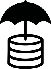 Poster - Database icon with umbrella showcasing backup concept in black and white