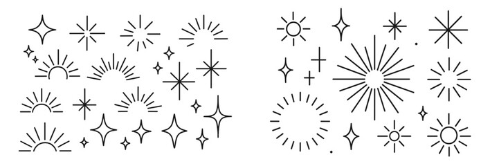 Poster - Design collection showcasing various sun and star shapes in a minimalist style for creative project applications