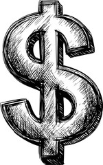 Poster - Sketch of black and white dollar sign symbol, hand-drawn artistic concept