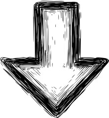 Poster - Sketch style black ink arrow pointing down with detailed lines and texture