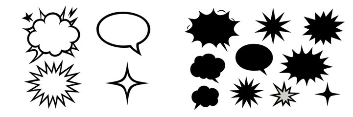 Poster - Various comic-style speech and thought bubbles with explosive shapes in black and white