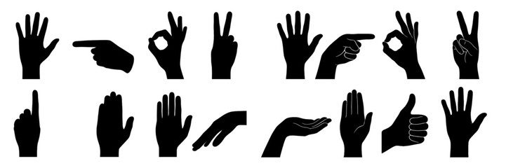 Poster - Various hand gestures displayed in silhouette form for communication and expression in a graphic design context