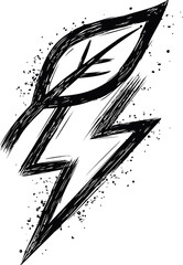 Poster - Leaf and lightning bolt in grunge black ink drawing with splatter