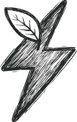 Poster - Hand-drawn sketch of a bolt with leaf symbolizing eco energy concept