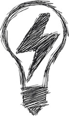 Poster - Sketch of a light bulb with a bold lightning bolt in black ink illustration
