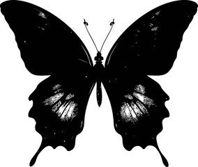Poster - Detailed black and white butterfly silhouette with intricate wing patterns