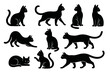© Alan - Various silhouette representations of cats in different poses arranged artistically